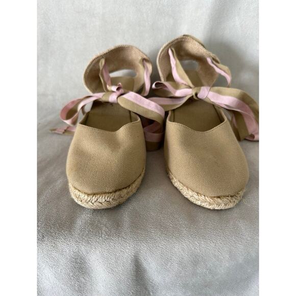 HIGH WEDGE Lace Up Women Espadrilles Pink Tan Montego Bay Club Size 10 Strappy - Picture 5 of 8